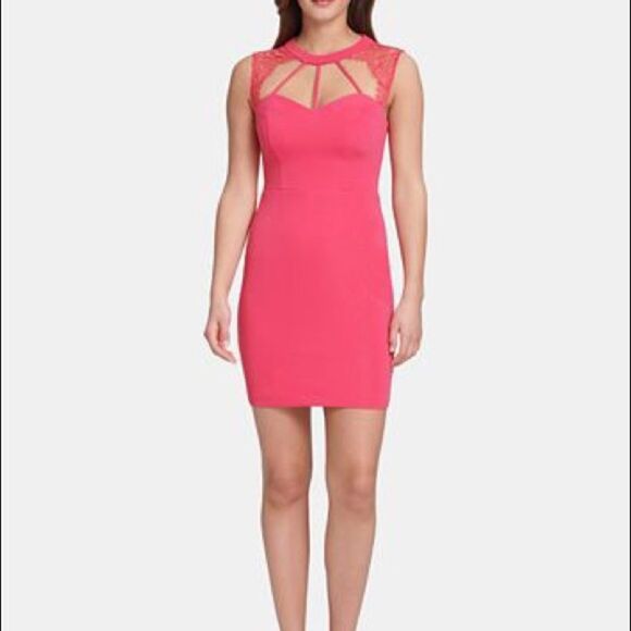 2 GUESS NWOT PINK Gorgeous and Sexy Lace-Trim Cutout Bodycon Dress - Picture 1 of 2
